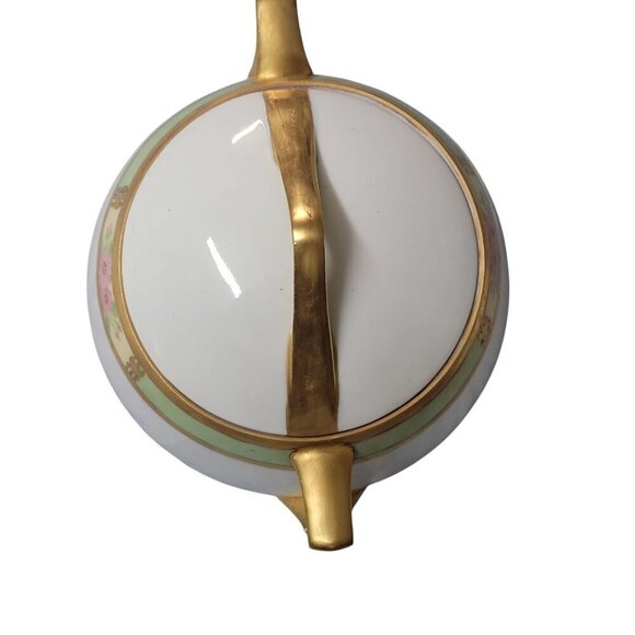 Q&EG Royal Austria Large Lidded Bowl Gold Trim Green Floral 4"T Double Handled - Picture 7 of 14